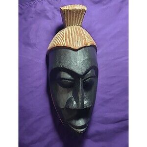African Ghana Tribe Mask Hand-Carved Wooden Tribal Sculpture, Wall Art
